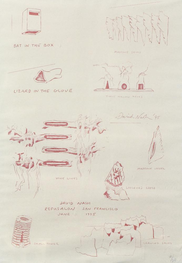 Print, David Nash: David Nash (British, b.1945), Refusalon Poster, 1995, plate signed and dated center right, refusalon blind stamp lower right, edition 14/20, sight: 22.5"h x 16"w, overall (with frame): 30"h x 22"w