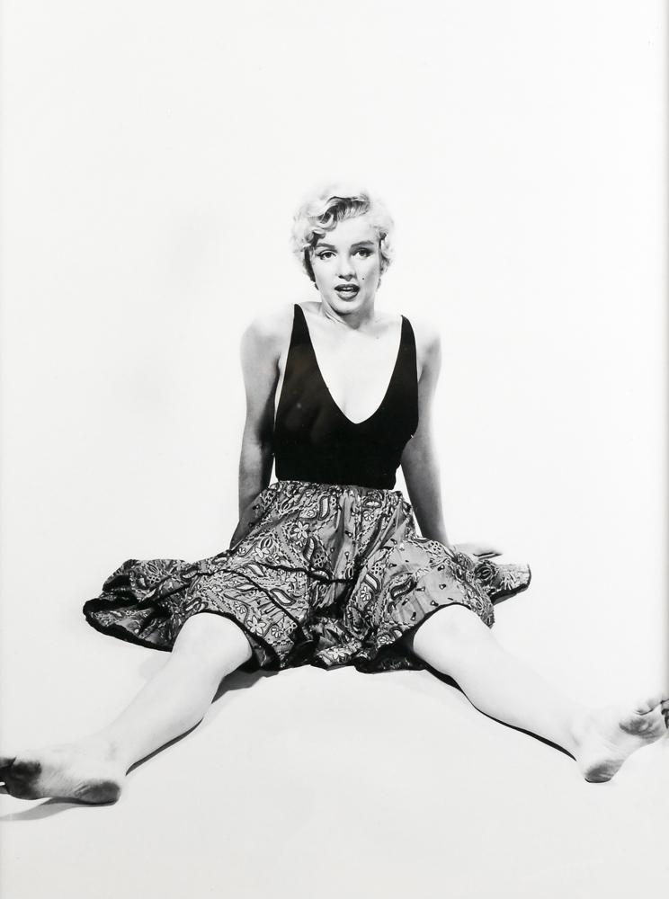 Photograph, Philippe Halsman: Philippe Halsman (American/Latvian, 1906-1979), Seated Marilyn, gelatin silver print, stamped verso, edition 3/250, later printing, sight: 15.5"h x 11.5"w, overall (with frame): 18"h x 14"w