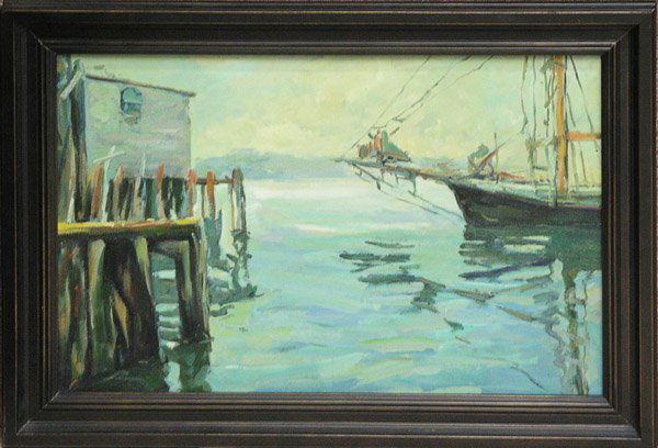 oil canvas Boat Hull contemporary: Framed oil on canvas, Boat Hull, contemporary, in the manner of Jane Peterson, overall: 25''h x 35''w.