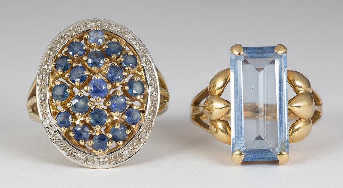 Synthetic Spinel, sapphire, diamond, 14k yellow gold (1 of 8)