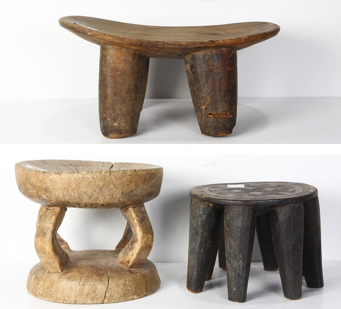 African carved wood stool group, including a Senufo and (1 of 3)