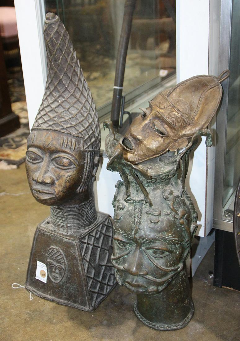 Bronze African Benin sand cast figural group, 22"h (1 of 1)