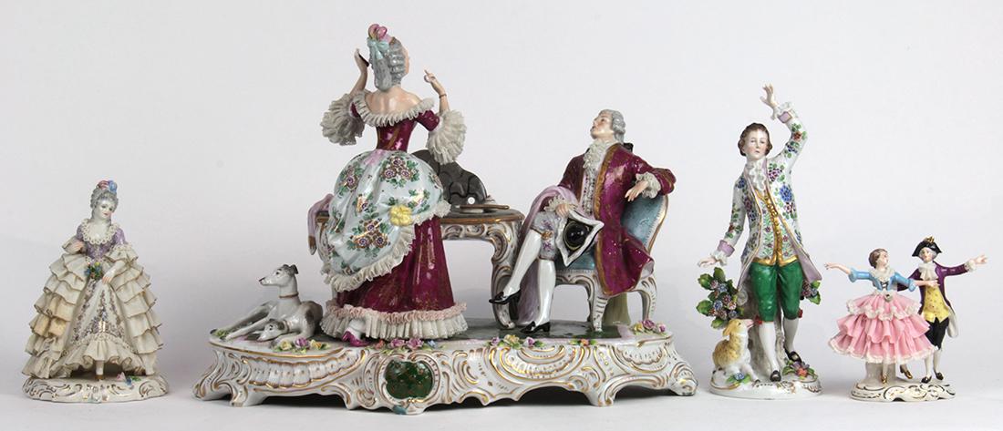 Continental crinoline figural groups, each depicting a (1 of 7)