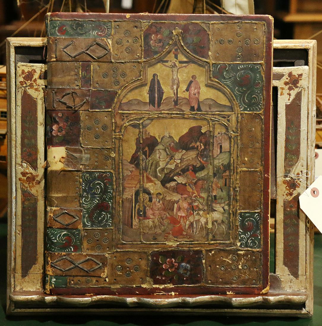 Decorative leather folio with book holder, depicting (1 of 5)