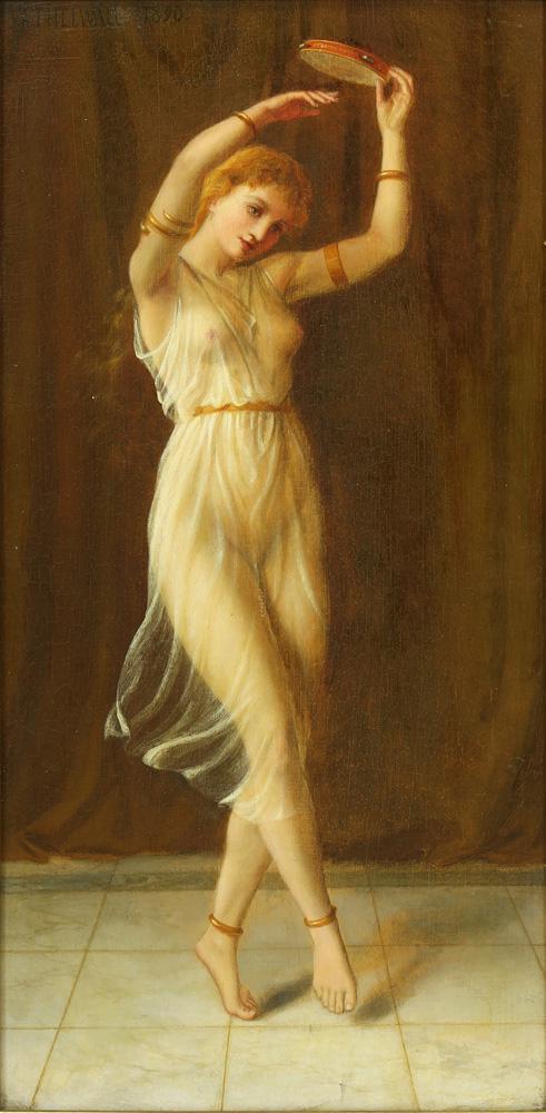 Painting, John Augustus Thelwall: John Augustus Thelwall (British, fl. 1883-1896), Veiled Woman Dancing, 1890, oil on canvas, signed and dated upper left, canvas: 18"h x 9"w, overall (with frame): 23.5"h x 14.5"w