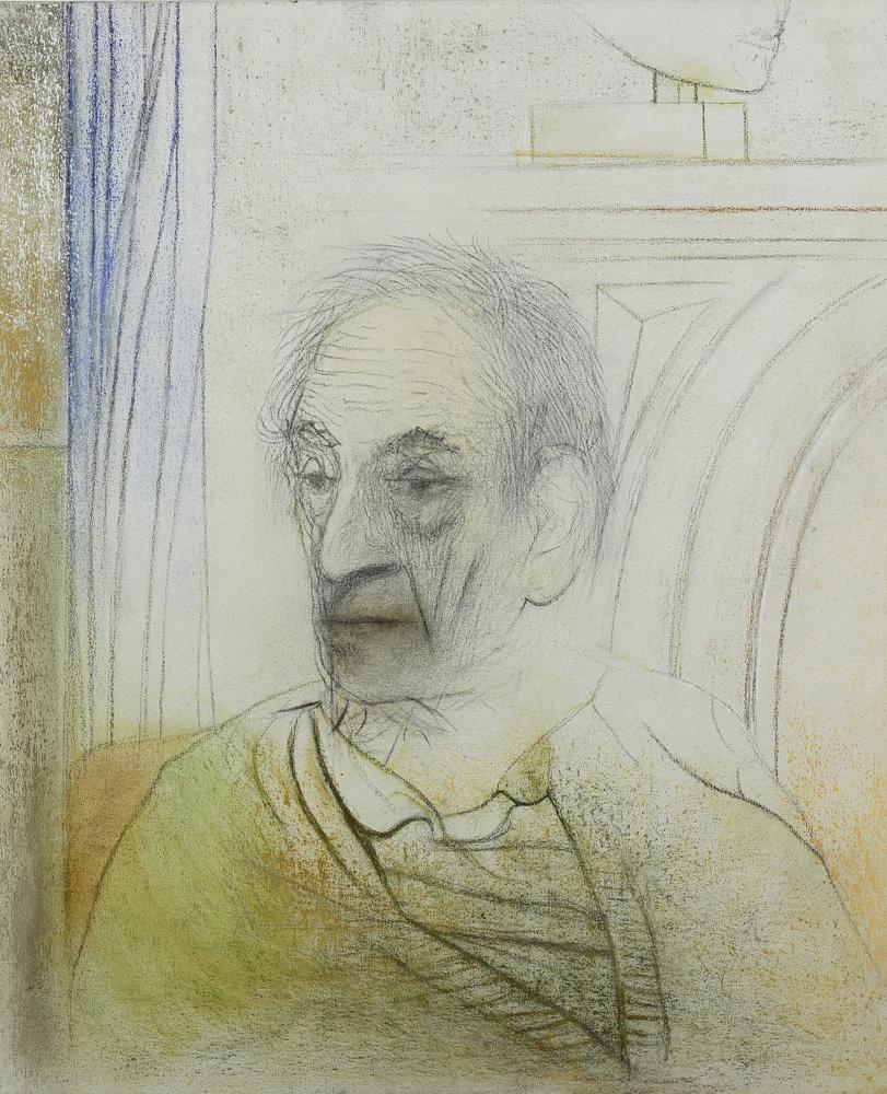 Mixed Media, Irving Petlin: Irving Petlin (American, 1934-2018), "Portrait of Meyer Schapiro," 1983, mixed media on canvas, signed, titled, and dated verso, canvas (unframed): 36.25"h x 30.25"w. Provenance: Estate of Peter Selz 