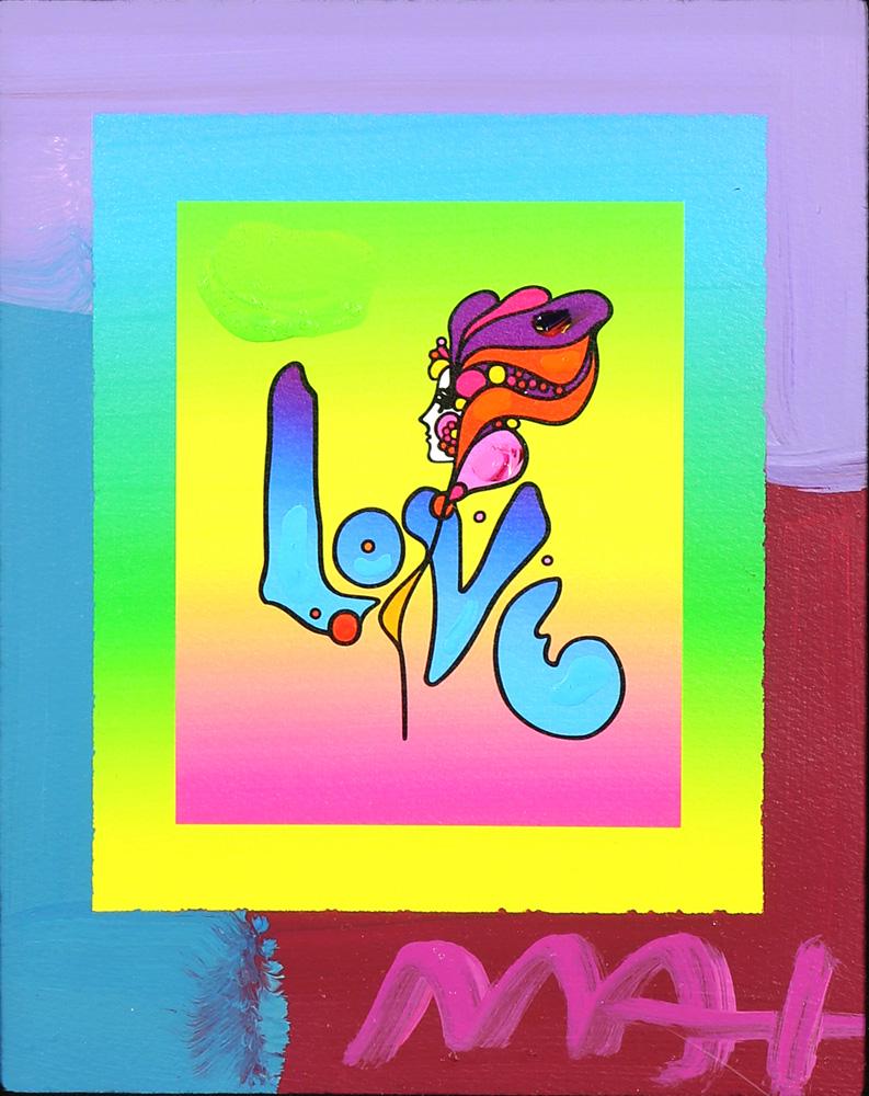 Mixed Media, Peter Max: Peter Max (American, b.1937), "Love on Bands," 2006, mixed media on paper, signed lower right, sight: 9"h x 7"w, overall (with frame): 23.5"h x 21.5"w