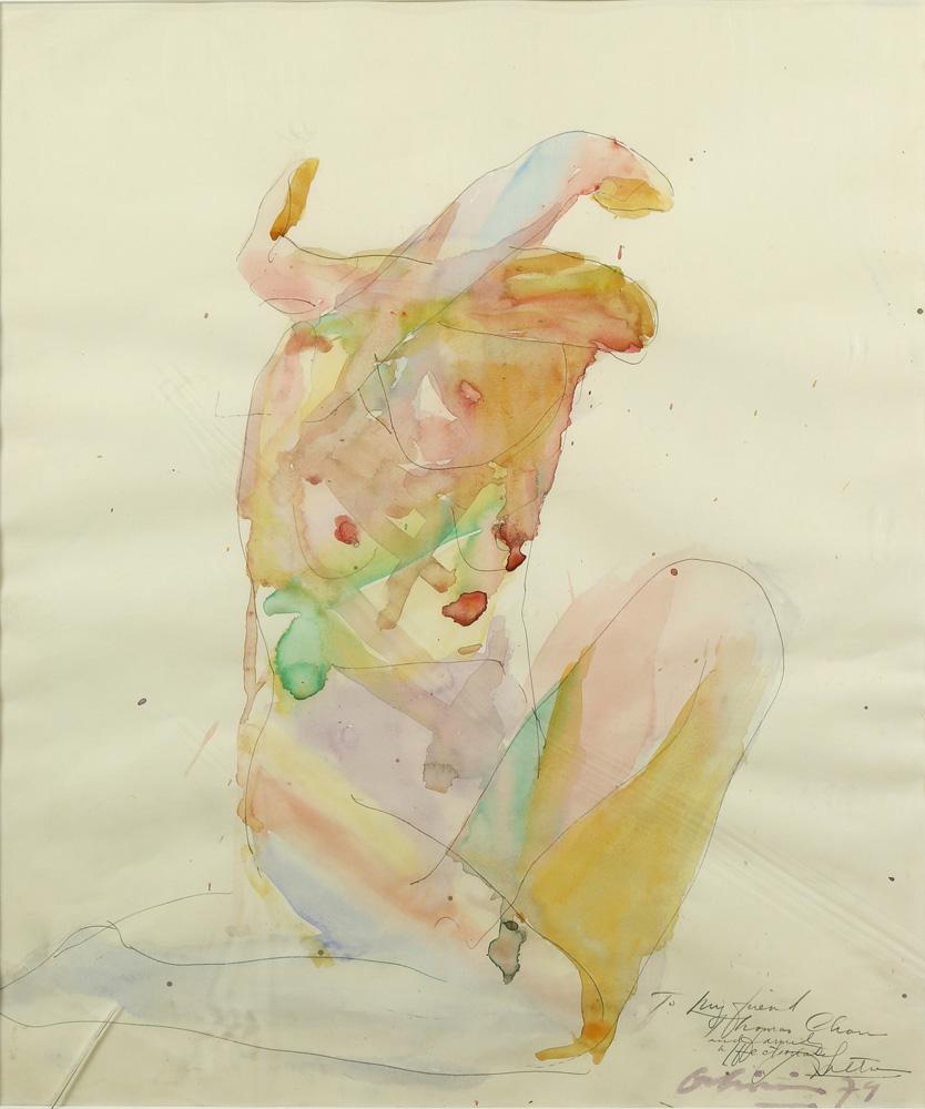 Watercolor, Nathan Oliveira: Nathan Oliveira (American, 1928-2010), Untitled (Nude Woman), 1979, watercolor and pencil on paper, signed, dated, and dedicated lower right, sight: 16.5"h x 13.5"w, overall (with frame): 24.5"h x 18.
