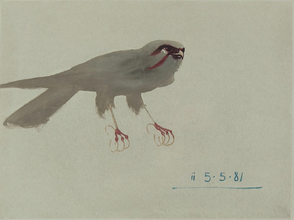 Monotype, Nathan Oliveira, Hawk: Nathan Oliveira (American, 1928-2010), "Hawk," 1981, monotype, pencil signed lower right and dated, titled lower left, dedicated lower right, image: 9"h x 11.75"w, sheet: 26.5"h x 22.5"w, overall (wit