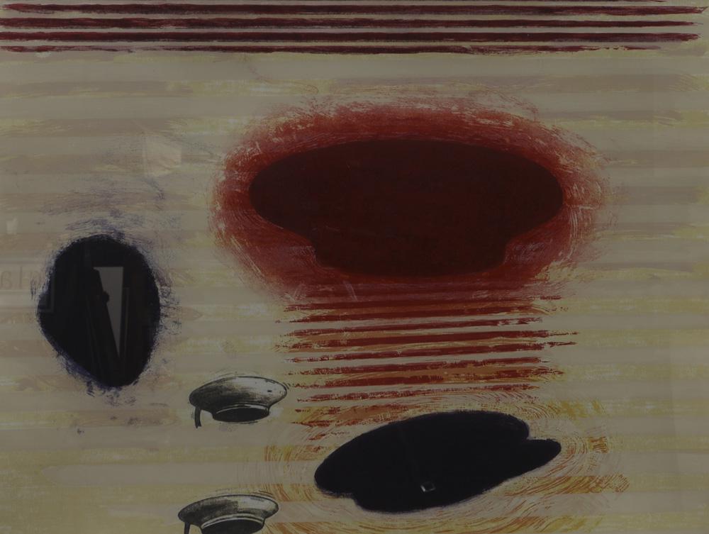 Print, Christopher Brown: Christopher Brown (American, b. 1951), "Hatsells Blatt," 1987, lithograph in colors with woodcut, pencil signed and dated lower right, titled lower left, edition 6/35, image: 24"h x 31.75"w, overall (