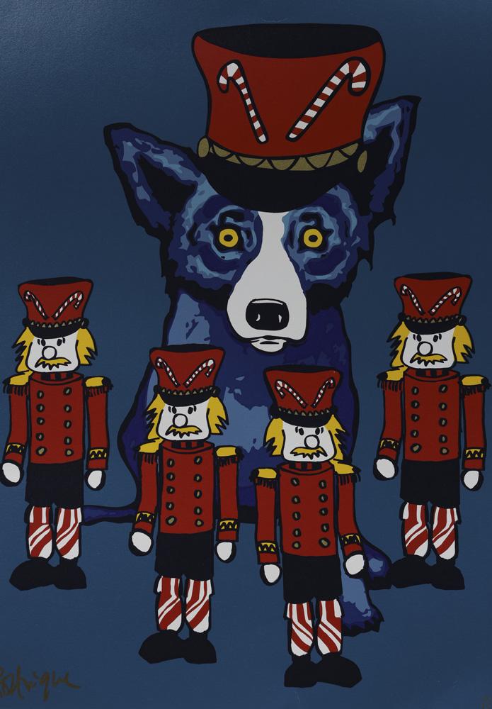 Print, George Rodrigue, Blue Dog and Toy Soldiers: George Rodrigue (American, 1944â€“2013), Blue Dog and Toy Soldiers, screenprint, signed in gold ink lower left, edition 118/150, image: 20.25"h x 15.5"w, sheet (overall/unframed): 22.25"h x 17.5"