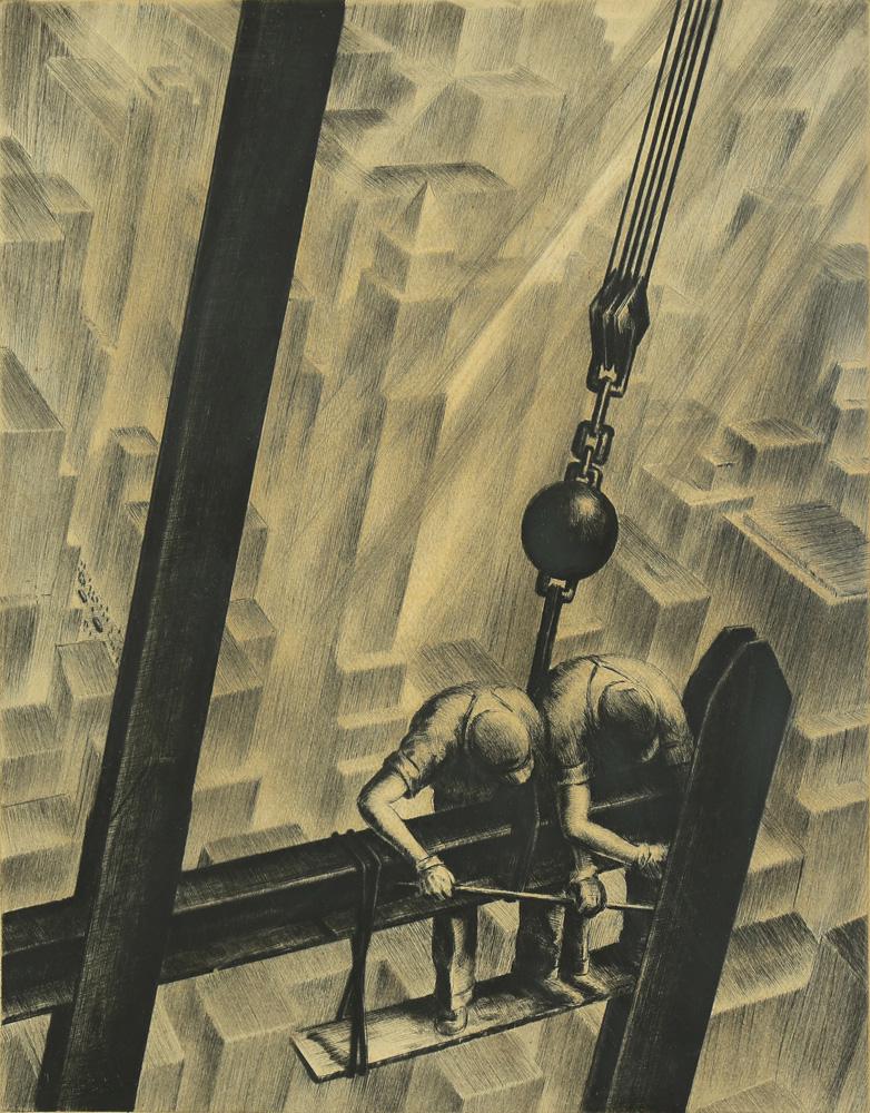 Print, Samuel L. Margolies, Men of Steel: Samuel L. Margolies (American, 1897-1974), "Men of Steel," circa 1940, drypoint etching, pencil signed lower right, titled lower left, from an edition of 250, published by AAA, image: 14.75"h x 11.5"w