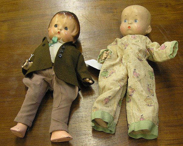 EffanBee ''Skippy'' composition doll: (lot of 2) EffanBee ''Skippy'' composition head on an Effanbee ''Patsy'' composition body doll 13''; together with an Effanbee ''Patsy'' doll 13'', some losses