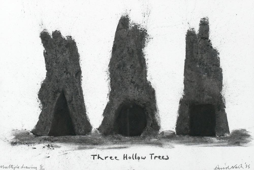 Multiplel Drawing, David Nash: David Nash (British, b. 1945), "Three Hollow Trees," 1995, mixed media "multiple drawing," pencil signed and dated lower right, edition 5/10, sight: 11"h x 16"w, overall (with frame): 16.5"h x 21.5"w