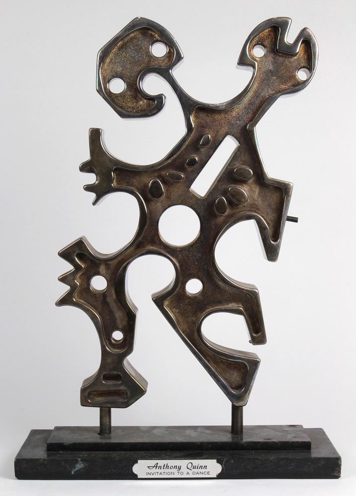 Sculpture, Anthony Quinn: Anthony Quinn (American, 1915-2001), "Invitation to a Dance," metal sculpture, unsigned, artist plaque with title on base, overall (with base): 21"h x 14.5"w x 6"d