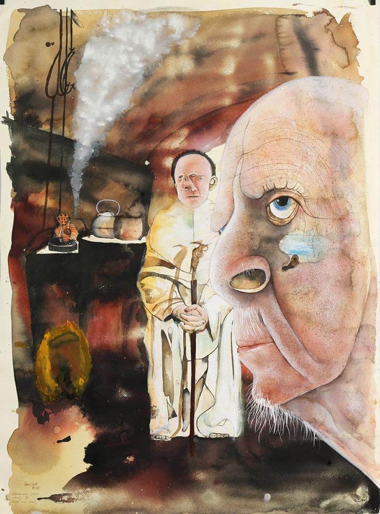Watercolor, Ian Scott: Ian Scott (Kiwi, 1945-2013) "Study for Ghost and Cane," 1988, watercolor, signed, titled, and dated lower right, sheet (unframed): 35"h x 26"w