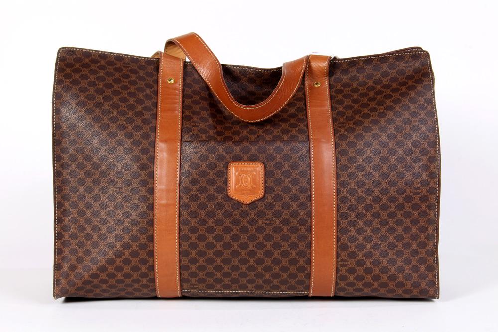 Celine vintage large tote bag: Celine vintage large tote bag, executed in brown Macadam Coated Canvas, 46 x 32 x 13 cm