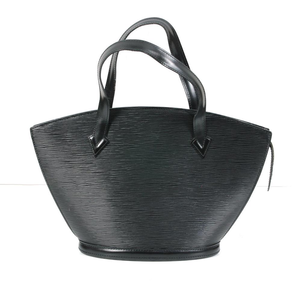 Louis Vuitton St-Jacques Epi handbag: Louis Vuitton St-Jacques Epi handbag, PM, executed in black Epi leather, 15"l x 4"w x 9.5"h