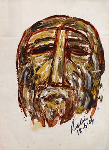 Painting, Rabin Mondal: Rabin Mondal (Indian, b. 1929), Face, 2009, acrylic on paper, sign and dated lower right, sheet (unframed): 14.75"h x 10.75"w.