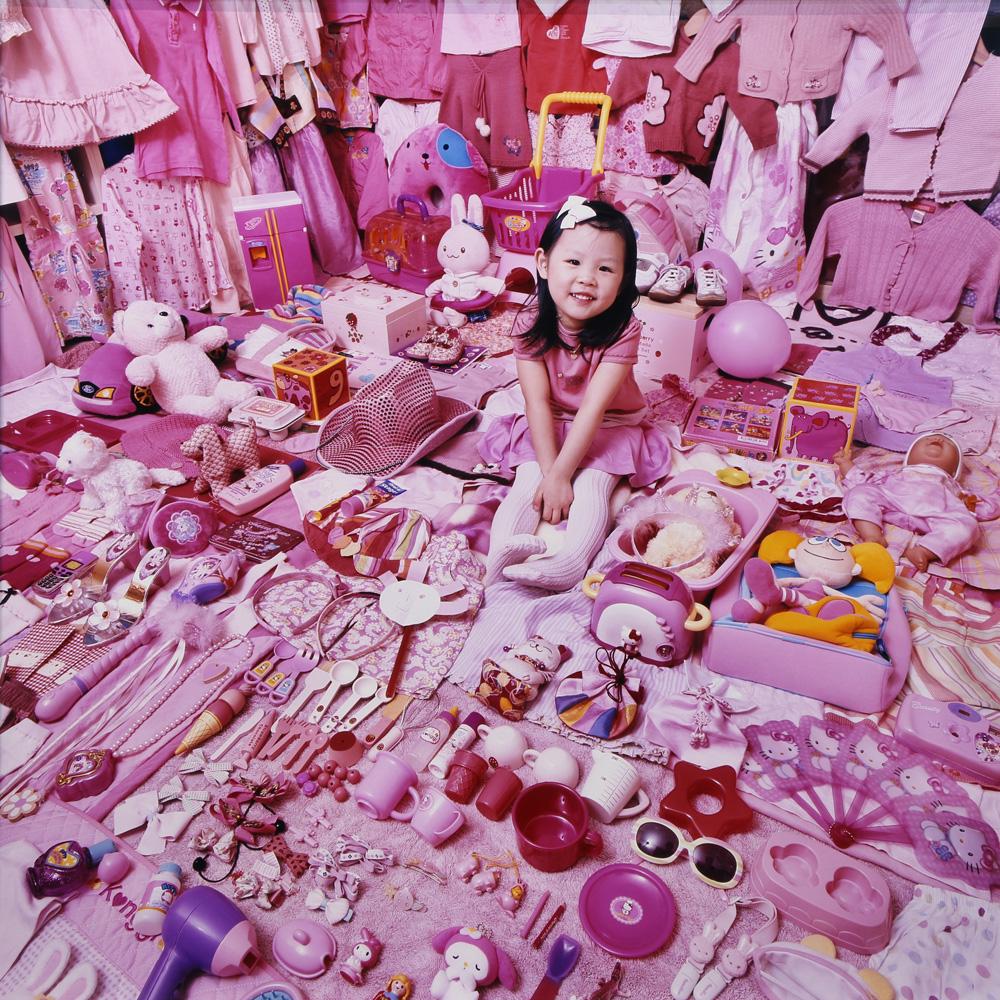 Photograph, JeongMee Yoon: JeongMee Yoon (Korean, b. 1969), "Seohyun and Her Pink Things," 2006, lightjet print, edition 1/7, Artsource label affixed verso, sheet: 30"h x 30"w, overall (with frame): 34"h x 34.5"w. Provenance: F