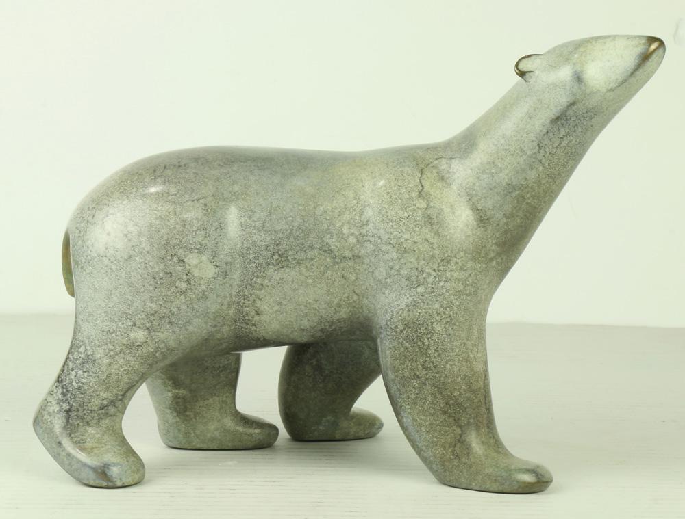 Bronze Sculpture, Loet Vanderveen: Loet Vanderveen (Dutch/American, 1921-2015), Polar Bear, iced bronze sculpture, signed beneath, edition 11/750, overall: 8"h x 10.5"w x 5.75"d