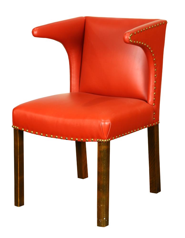Frits Henningsen Lounge Chair Denmark circa 1930: Frits Henningsen Lounge Chair Denmark circa 1930, the rare form executed in oxblood leather with nail head trim, wrapping the mahogany frame, 29"h x 21.5"w x 23.5"d