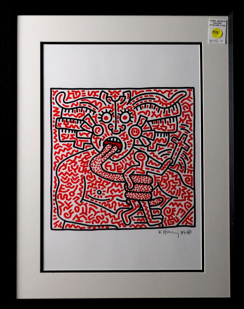 Work on paper, Manner of Keith Haring: Manner of Keith Haring (American, 1958-1990), Untitled, 1984, marker on paper, bears signature and date lower right, overall (with frame): 22.75"h x 17.75"w