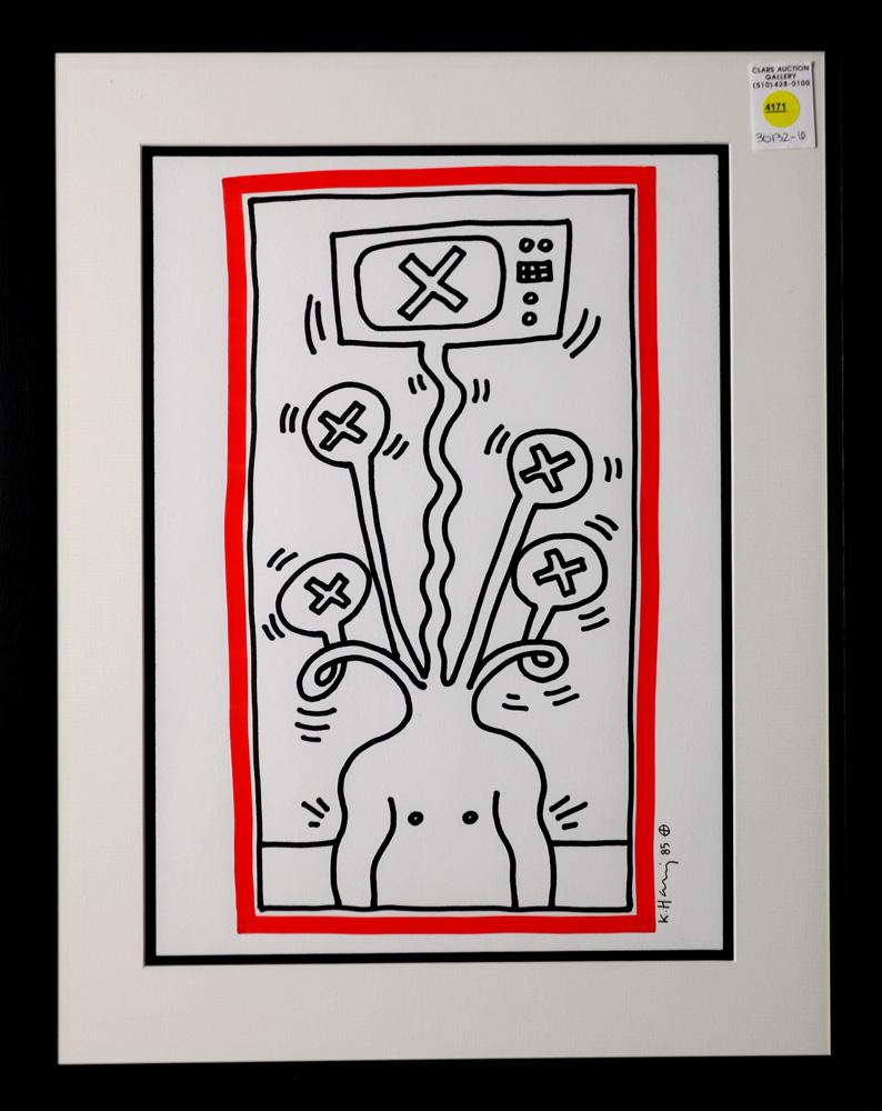 Work on paper, Manner of Keith Haring: Manner of Keith Haring (American, 1958-1990), Untitled, 1985, marker on paper, bears signature and date lower right, overall (with frame): 22.75"h x 18"w