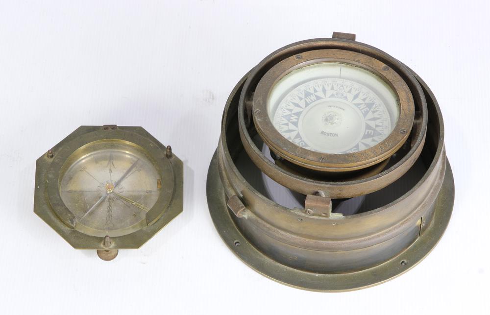 (lot of 2) Ship's compasses, the larger by Ritchie &: (lot of 2) Ship's compasses, the larger by Ritchie & Sons, Boston, 77805 5.25"h x 7.5"d