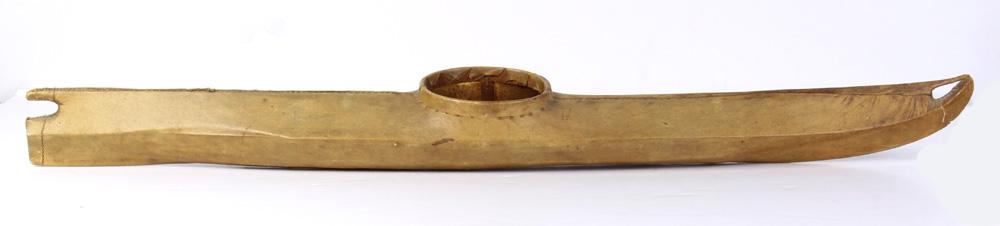 Large Eskimo or Inuit model kayak: Large Eskimo or Inuit model kayak, composed of a narrow wood frame covered in animal skin, with well-executed stitchwork, 32.5"l