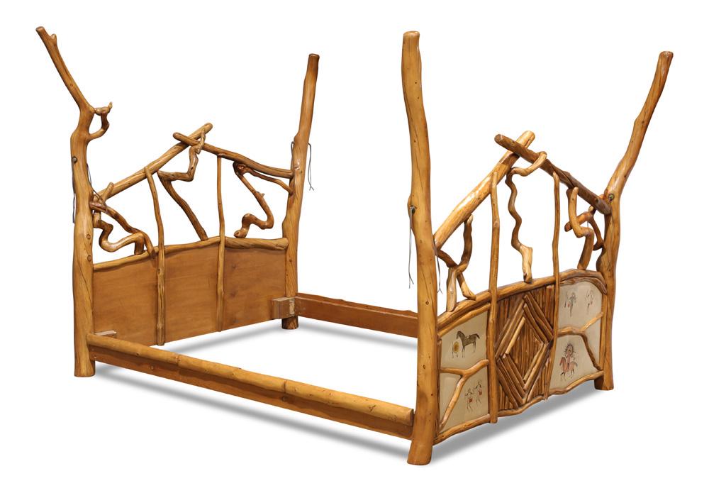 Lester Santos Cowboy bed, the frame assembled with: Lester Santos Cowboy bed, the frame assembled with branches, 66.5"h x 61.5"w