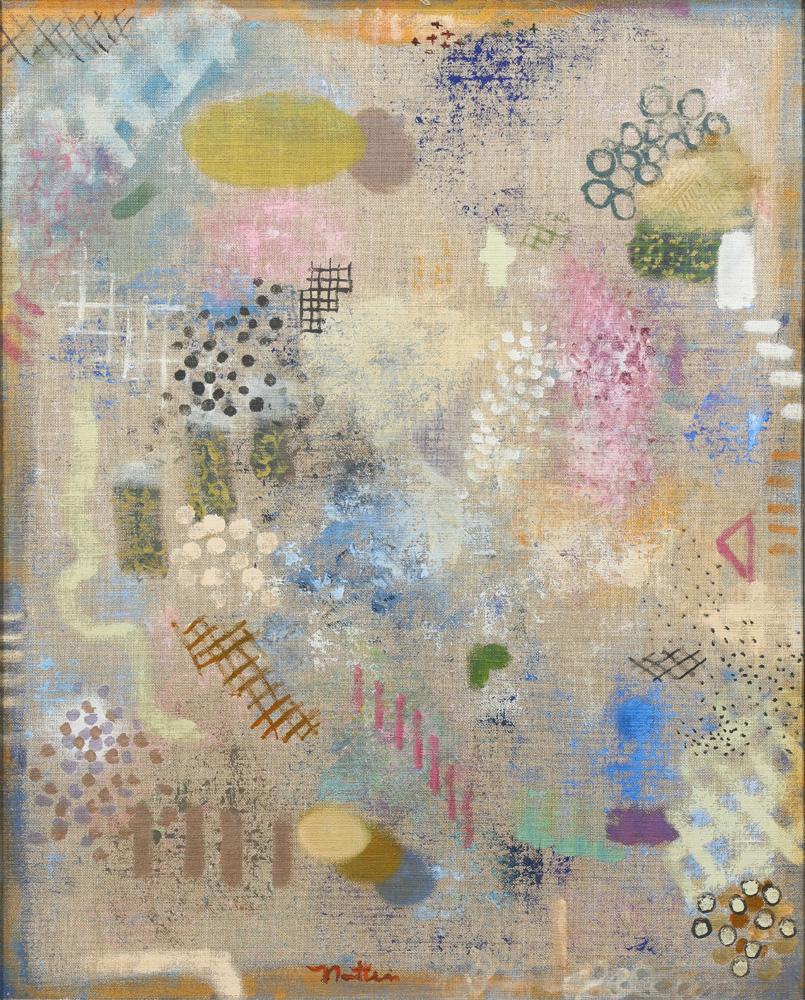 Painting, Robert Natkin: Robert Natkin (American, 1930-2010), "Study for Field Mouse," 1969, acrylic on linen, signed lower center, San Francisco Museum of Art label affixed verso, sight: 29.75"h x 23.75"w, overall (with fram