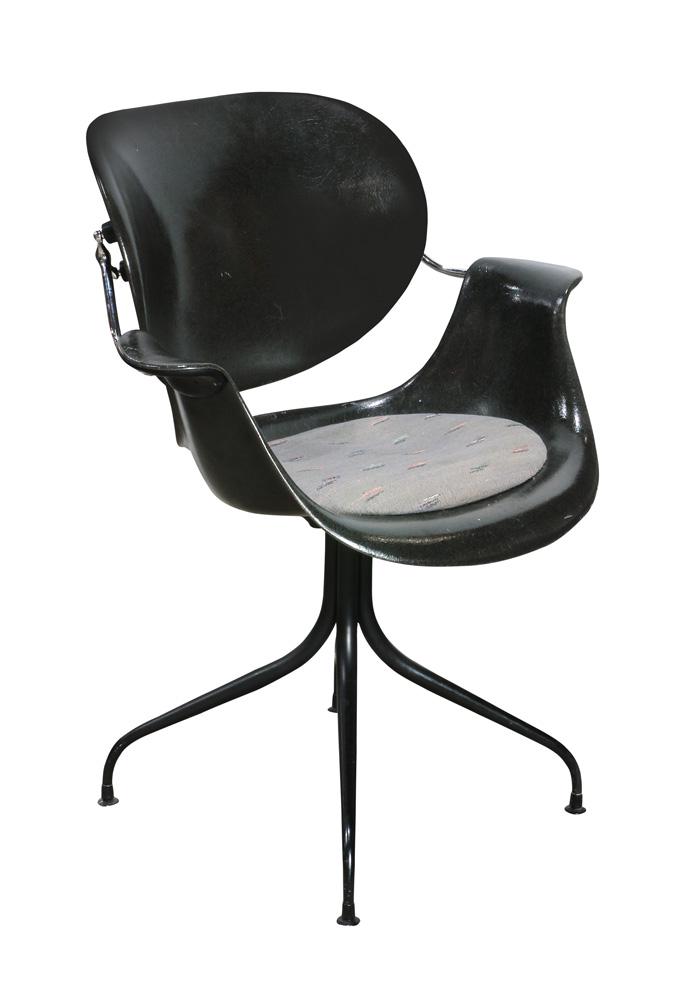 A George Nelson for Herman Miller Swag leg chair: A George Nelson for Herman Miller Swag leg chair, designed 1954, model no. DAA, retains Herman Miller label, executed in fiberglass, enameled and chrome-plated steel, 33"h