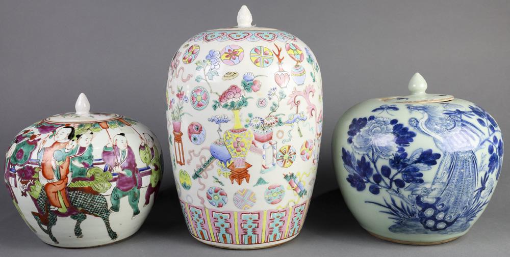 (lot of 3) Chinese Porcelain Enameled Jars (1 of 3)
