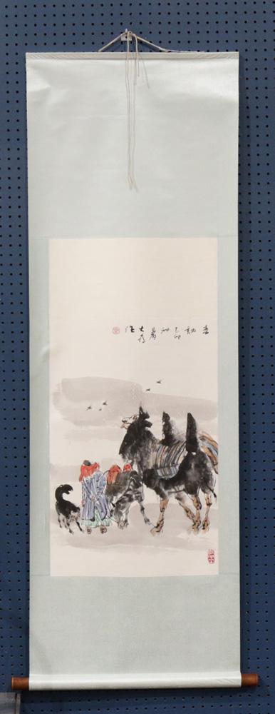Scroll, Manner of Liu Dawei (1945-), Camel and the: Scroll Manner of Liu Dawei (1945-) Camel and the traveller with scroll 22"w x 65.5"h image size 17.5"w x 35"h