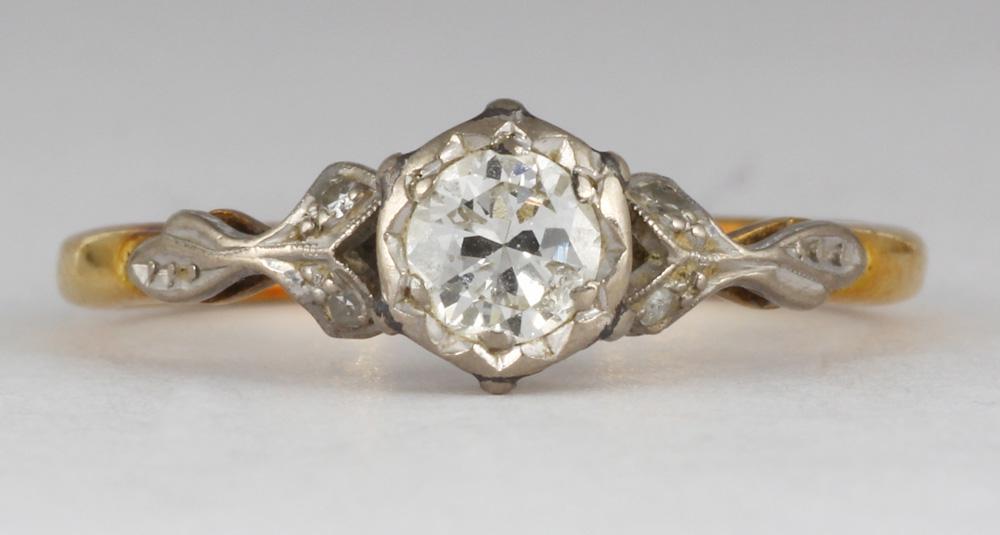 Diamond, palladium, 18k yellow gold ring (1 of 4)