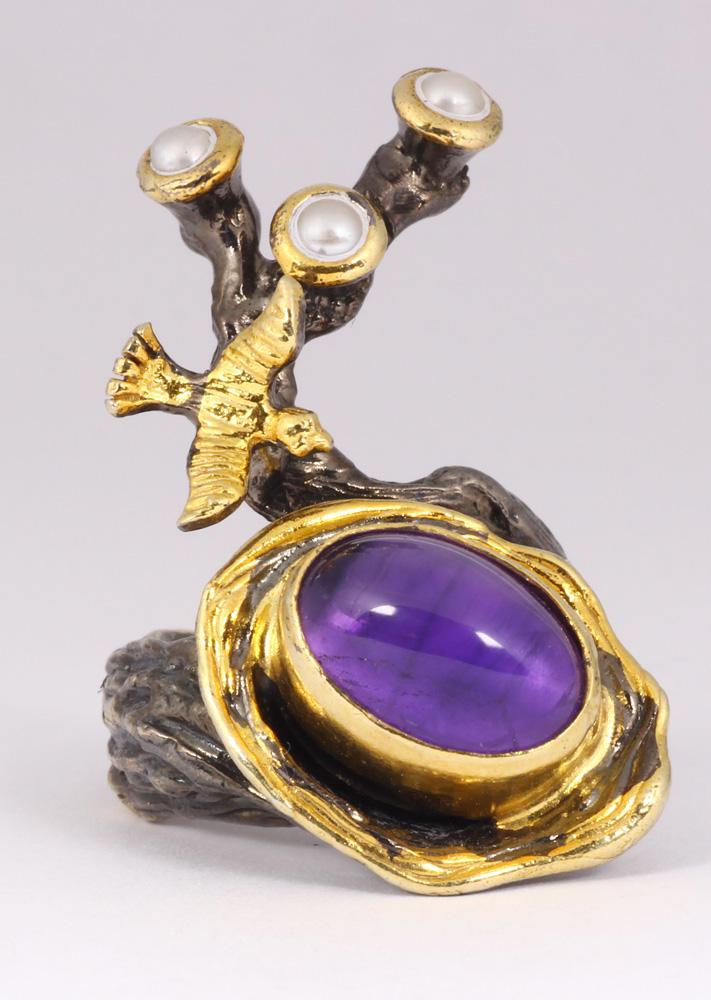 Amethyst, half pearl, sterling silver gilt ring (1 of 3)