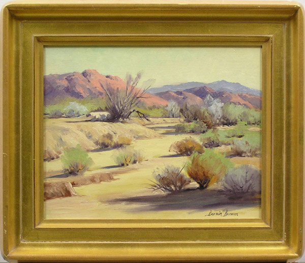 Painting, Darwin Duncan, Californian: Framed oil on canvas, Desert Landscape, by Darwin Duncan (1905-2002), signed lower right, sight: 15''h x 19''w, overall: 23''h x 27''w