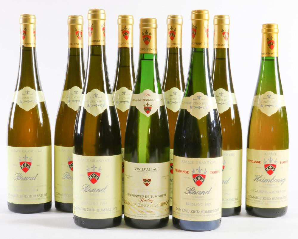 A wine group: A wine group, consisting of (6) 1994 Domaine Zind Humbrecht Brand Riesling, a 1989 Domaine Zind Humbrecht Brand Riesling, a 1989 Domaine Zind Humbrecht Heinbourg Gewurztraminer, and a 1994 Domaine Zin