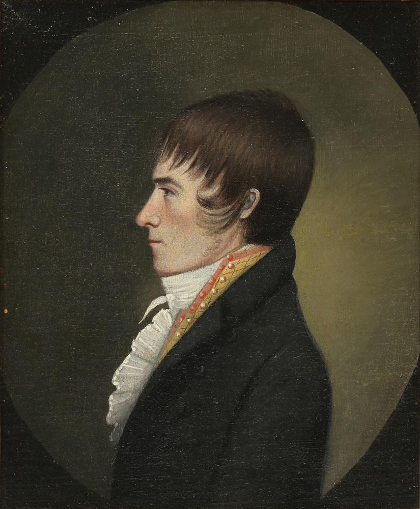 Painting, John Downman: John Downman (British, 1750-1824), Portrait of Charles Colton Nicholas, oil on canvas (laid down on board), unsigned, sight: 9"h x 7"w, overall (with frame): 11"h x 9"w
