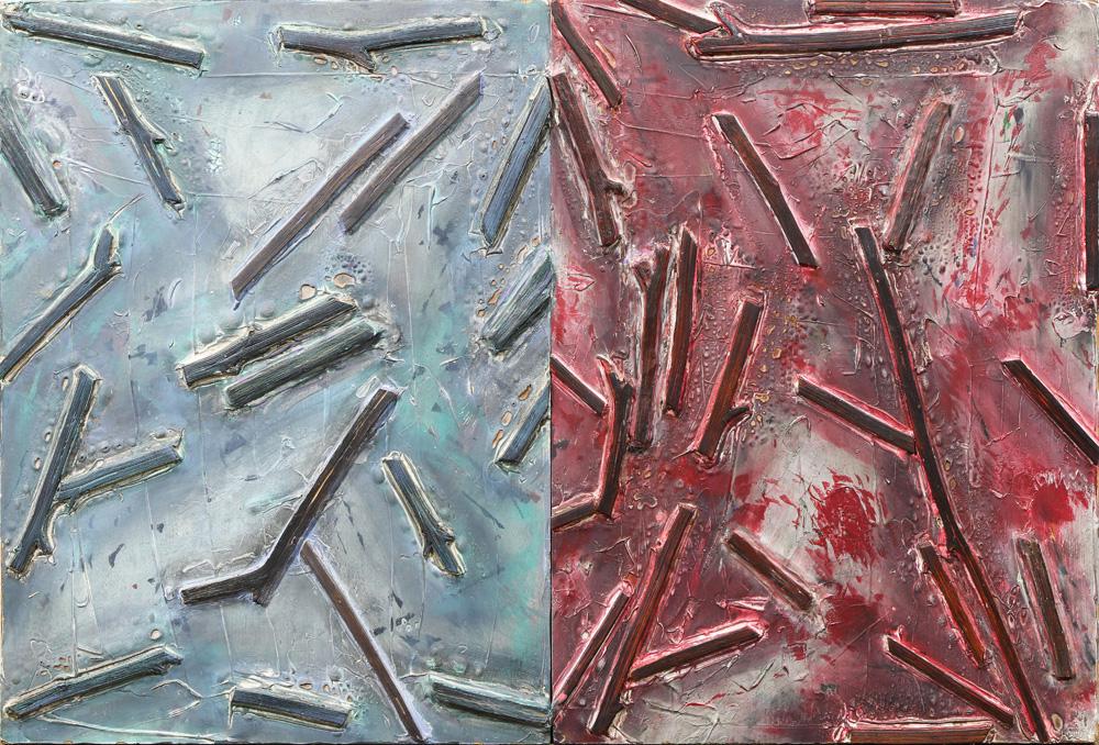 Mixed Media, Charles Arthur Arnoldi: Charles Arthur Arnoldi (American, b. 1946), Untitled, 1983, mixed media on wood panel, signed and dated verso, panel (unframed): 27"h x 40"w