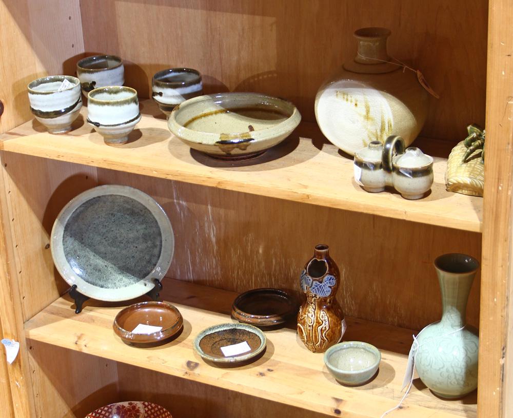 Japanese Two Shelves of Mingei Folk Art Ceramics (1 of 5)