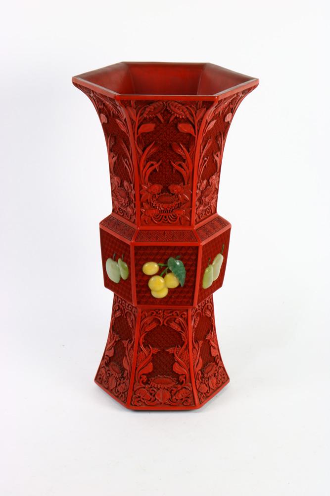A Chinese Red Cinnabar Lacquer Gu-form Vase (1 of 4)