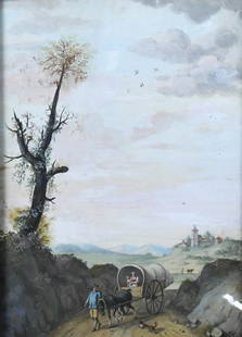 Watercolor, Paul Sandby: Paul Sandby (British, 1731-1809), Landscape with Figures and Distant Village, watercolor, unsigned, sight: 14.5"h x 10.5"w, overall (with frame): 18.5"h x 14.5"w