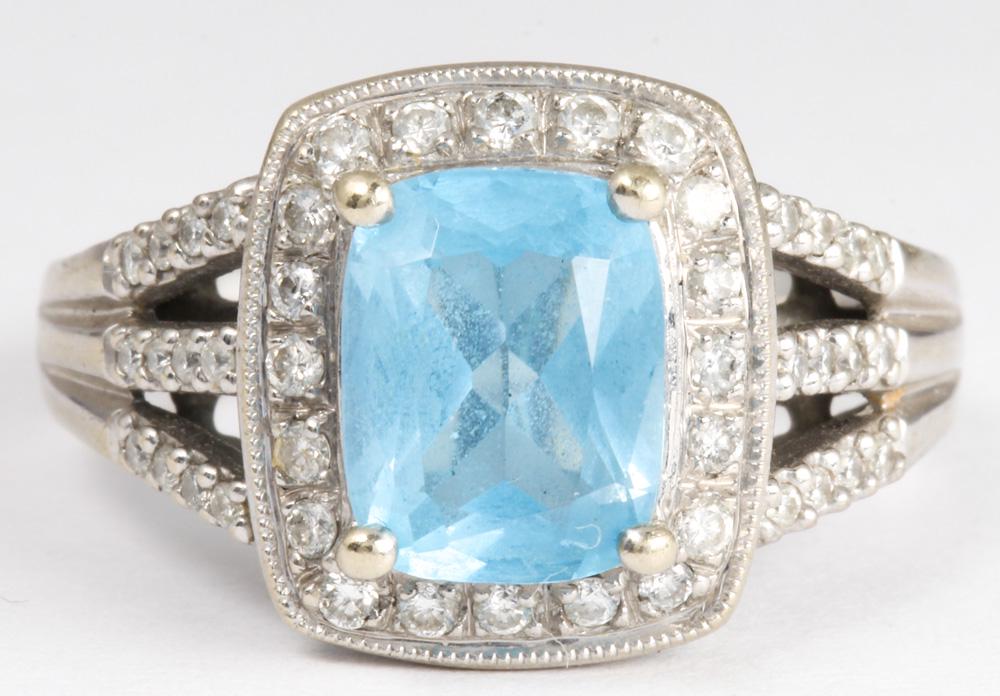 Blue topaz, diamond, 14k white gold ring (1 of 4)