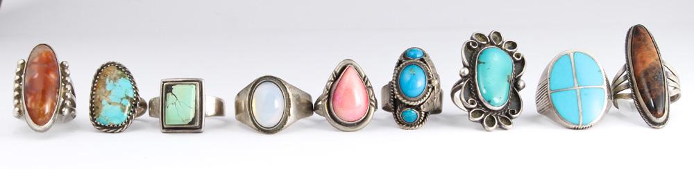 (Lot of 9) Multi-stone, sterling silver, silver rings (1 of 2)
