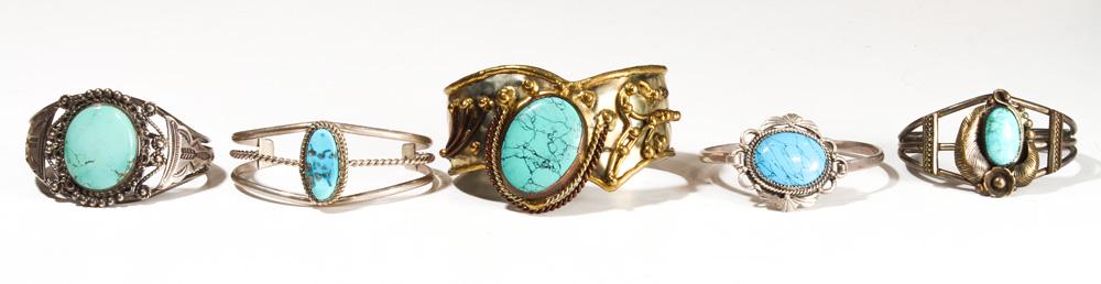 (Lot of 5) Turquoise, imitation turquoise, sterling (1 of 2)