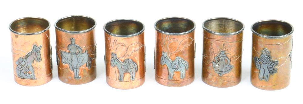 (lot of 6) Set Taxco Victoria copper mixed metal shot (1 of 2)