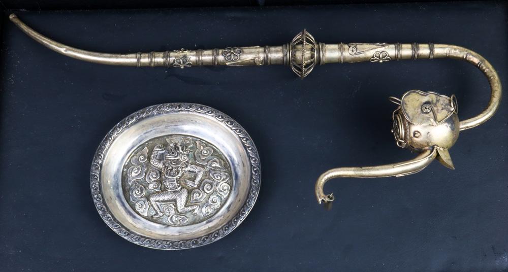 (lot of 2) Thai Hindu .800 silver dish and a white (1 of 1)