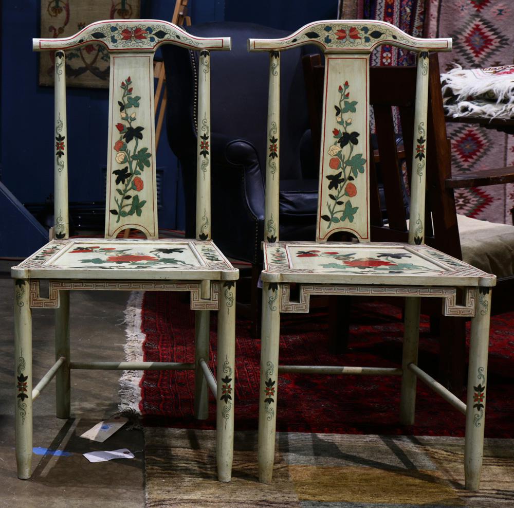 (lot of 2) Pair Spanish chinoiserie lacquered wood high (1 of 1)